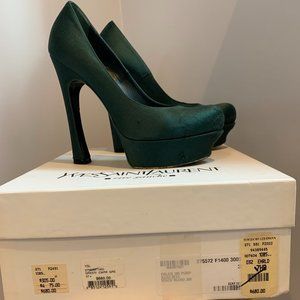 YSL Palais 105 Satin Dark Green Heels 37.5